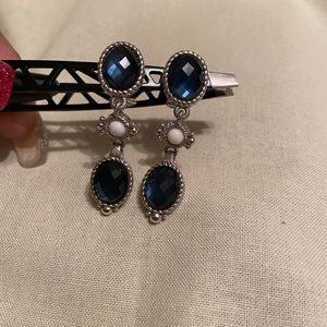**HP ** SS Judith Ripka Deep Blue Hematite Doublet & White Agate Earrings